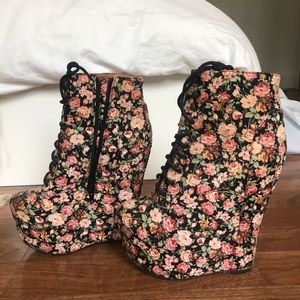 Jeffrey Campbell pink floral platforms
